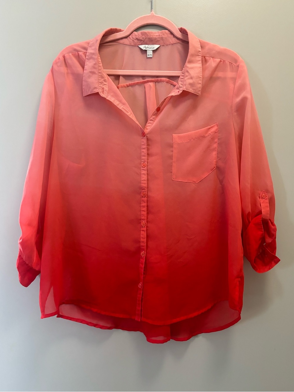 Reitmans Coral to Red Ombre Button-Down Blouse